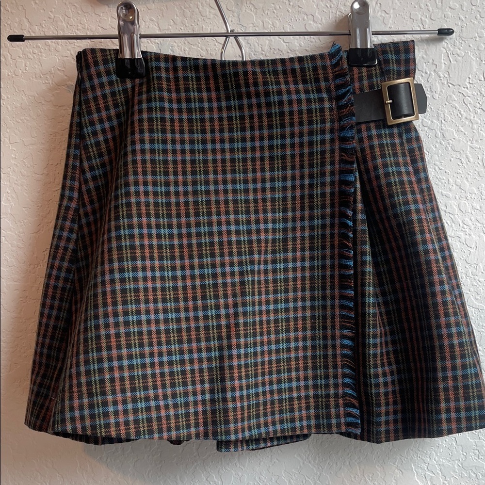 Zara Wrap Plaid Skirt with Buckle
